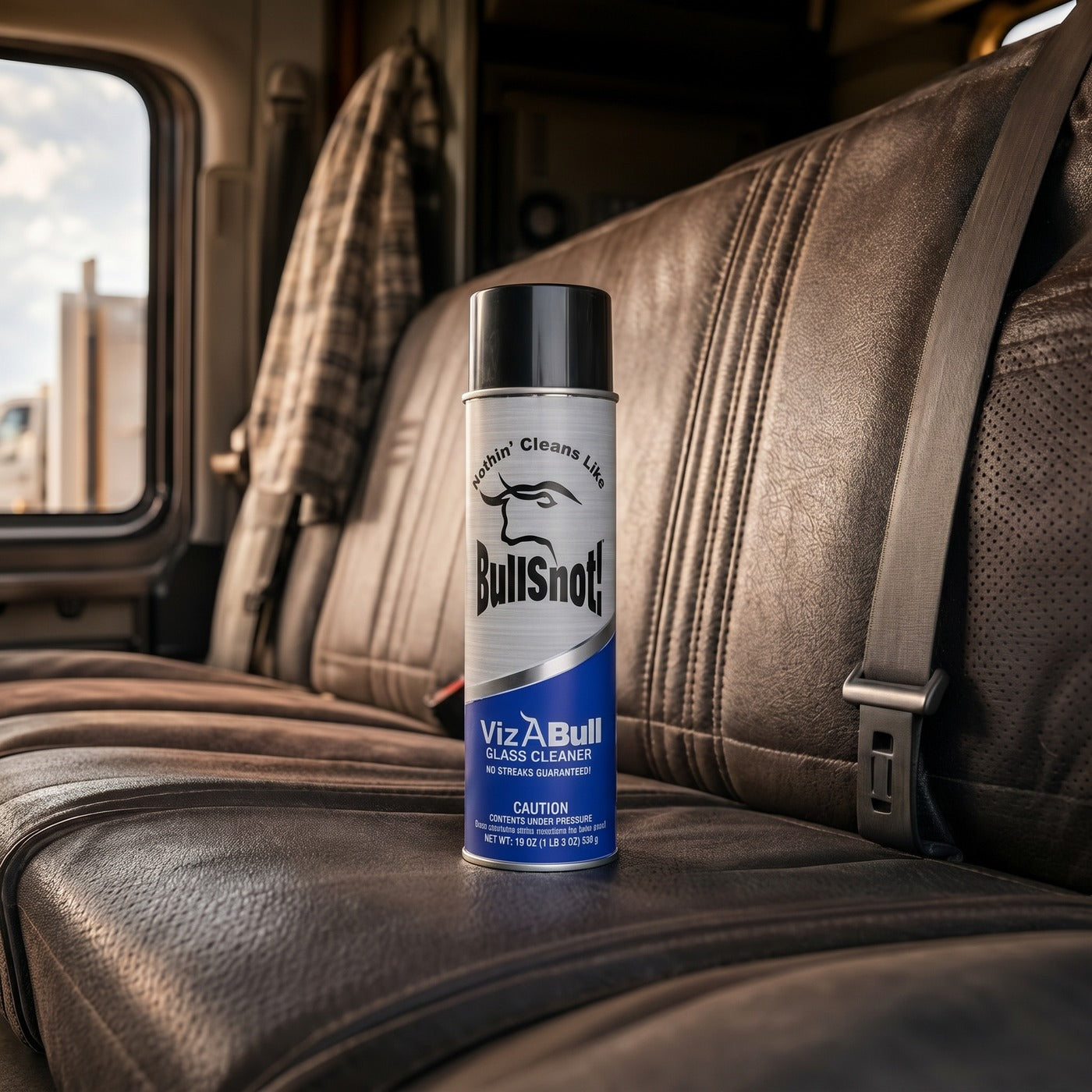 A single can of VizABull glass cleaner