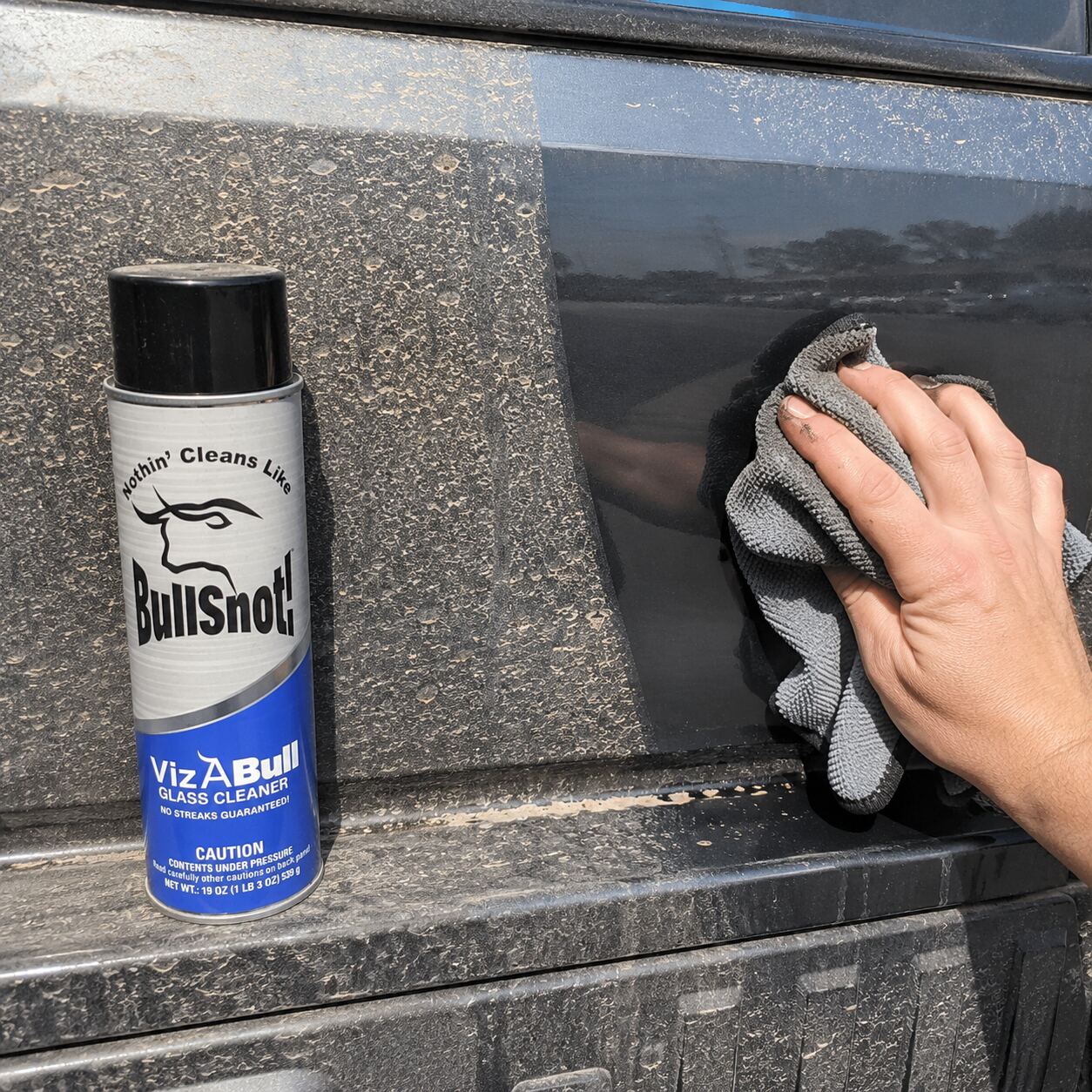 Wiping mould and grime off a truck door in one pass