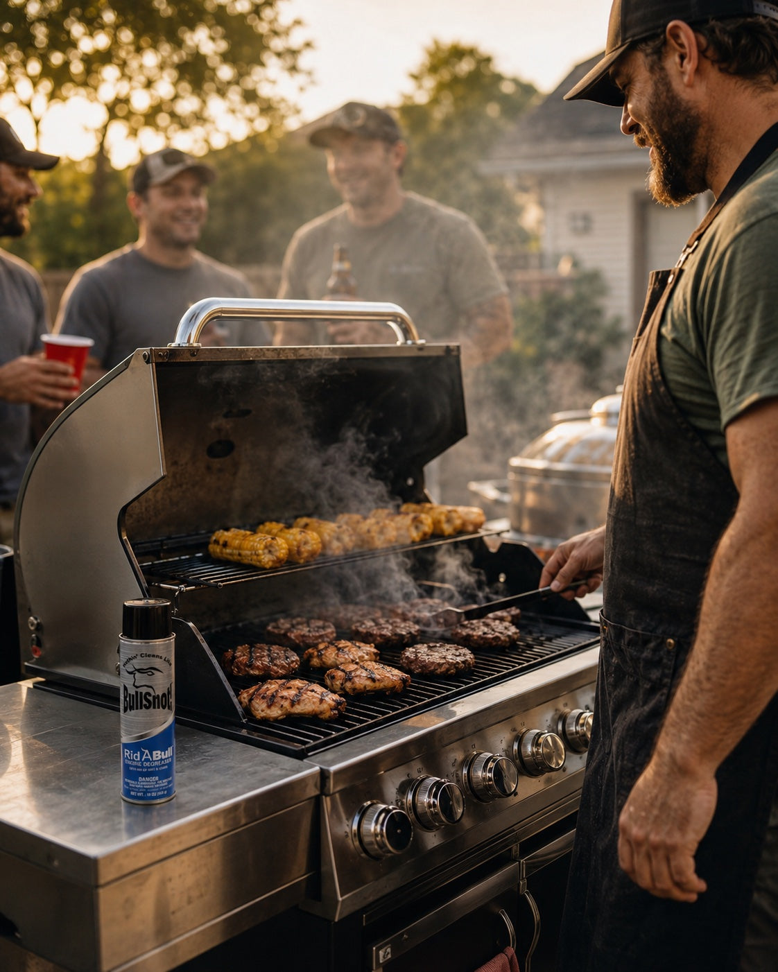 Cookout crowd around the grill