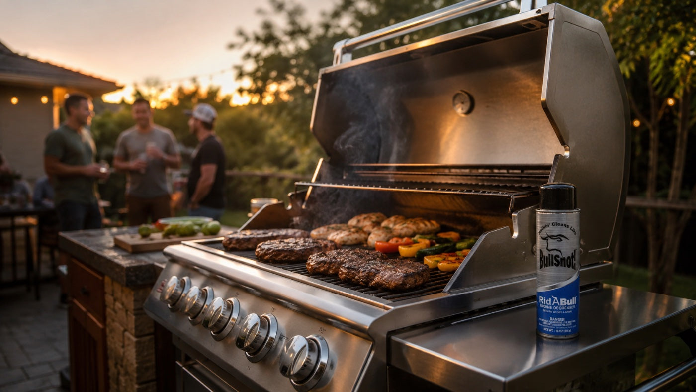 Gleaming grill at a backyard cookout
