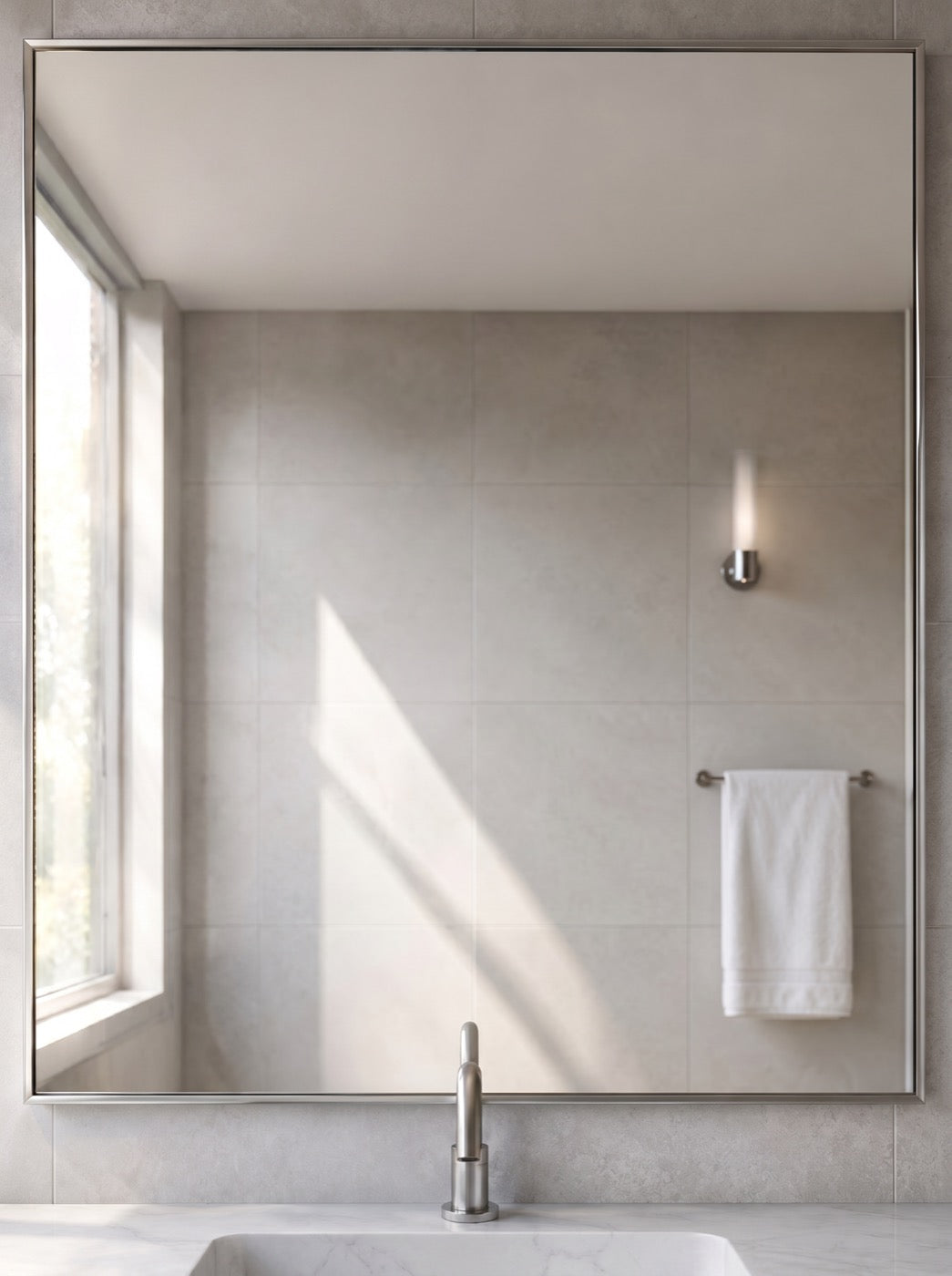 The same bathroom mirror, crystal clear after one wipe