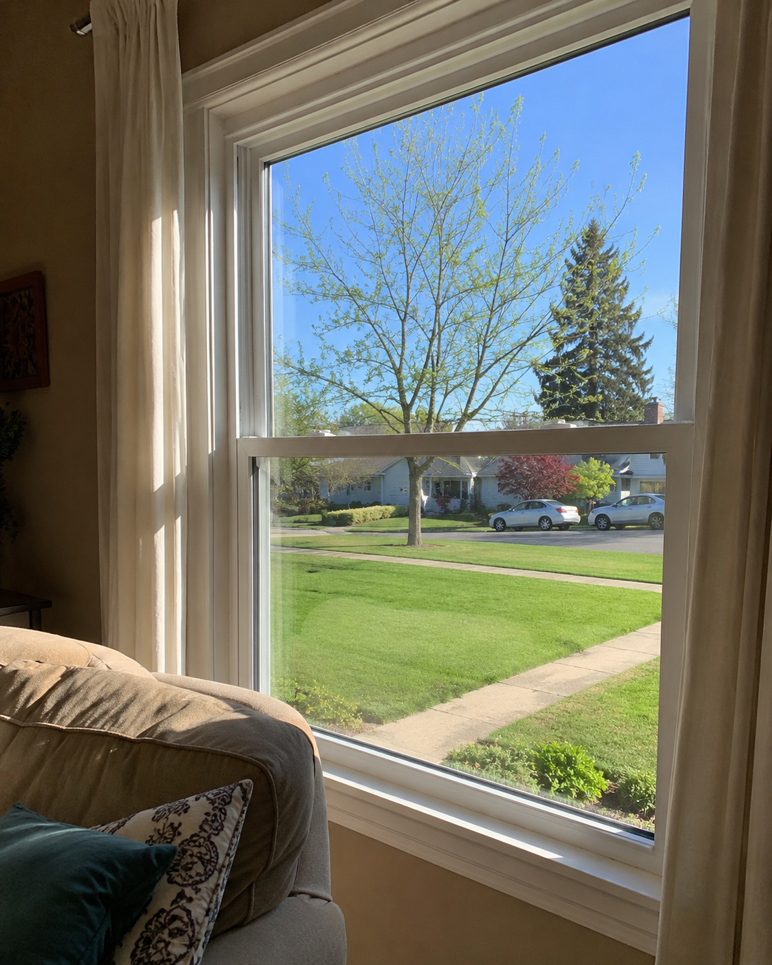 A gleaming, streak-free window in a real home
