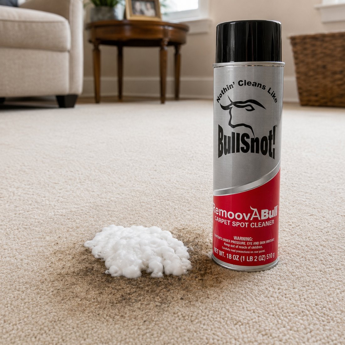 RemoovABull foam working on a carpet stain